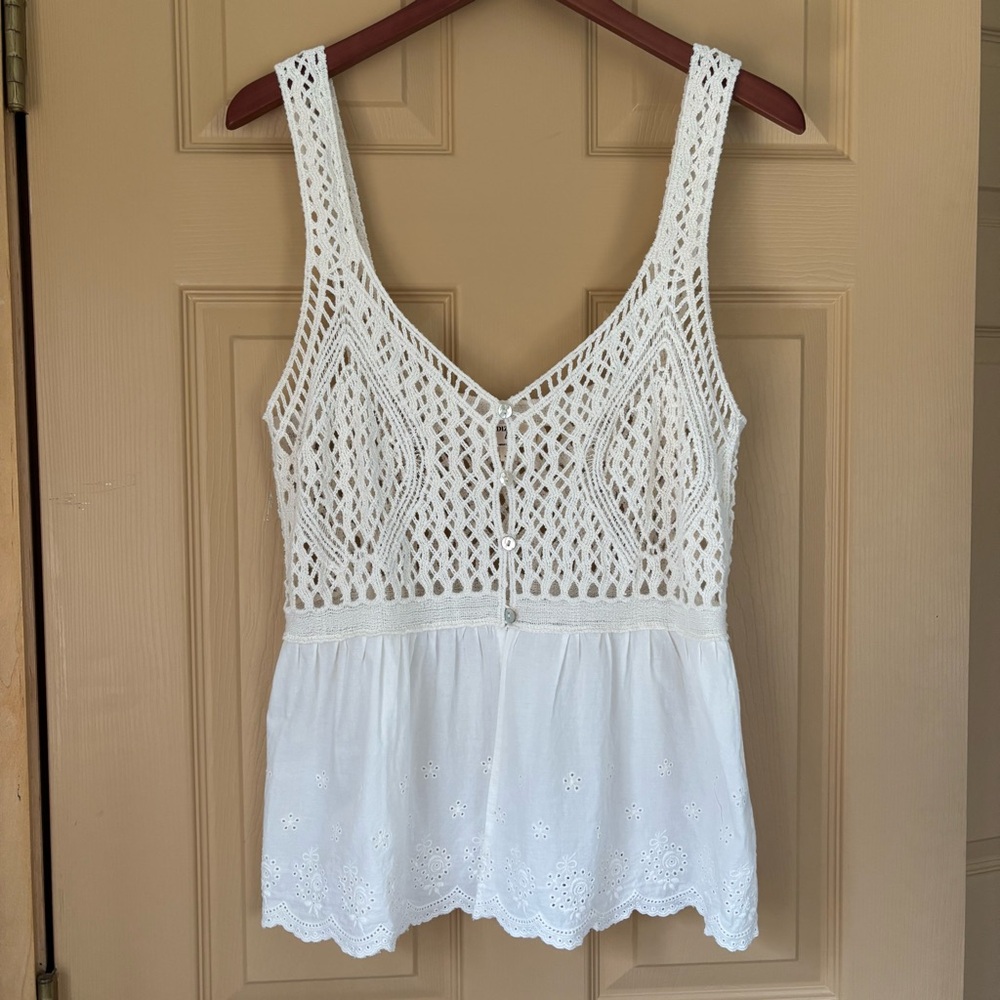 DIZZY‎ LIZZY | Cream Babydoll Prairie Coquette Eyelet Festival Tank | Size L
